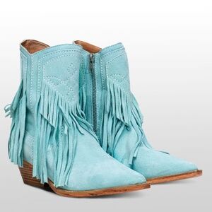 Free People Lawless Fringe Leather Western Blue Teal Boots